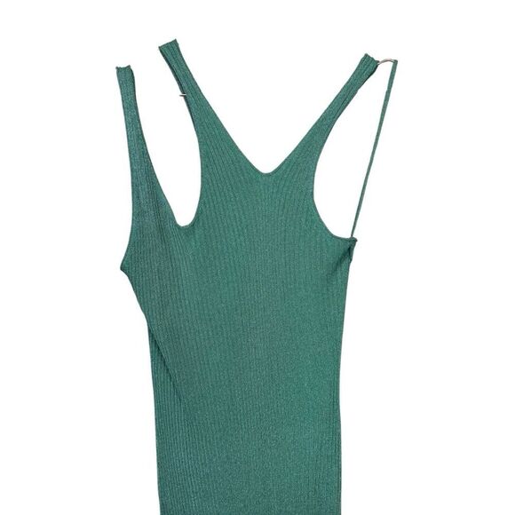 NEW Jonathan Simkhai Ivette Metallic-Rib Midi Dress Deep Sea Green Size Large - Picture 6 of 9